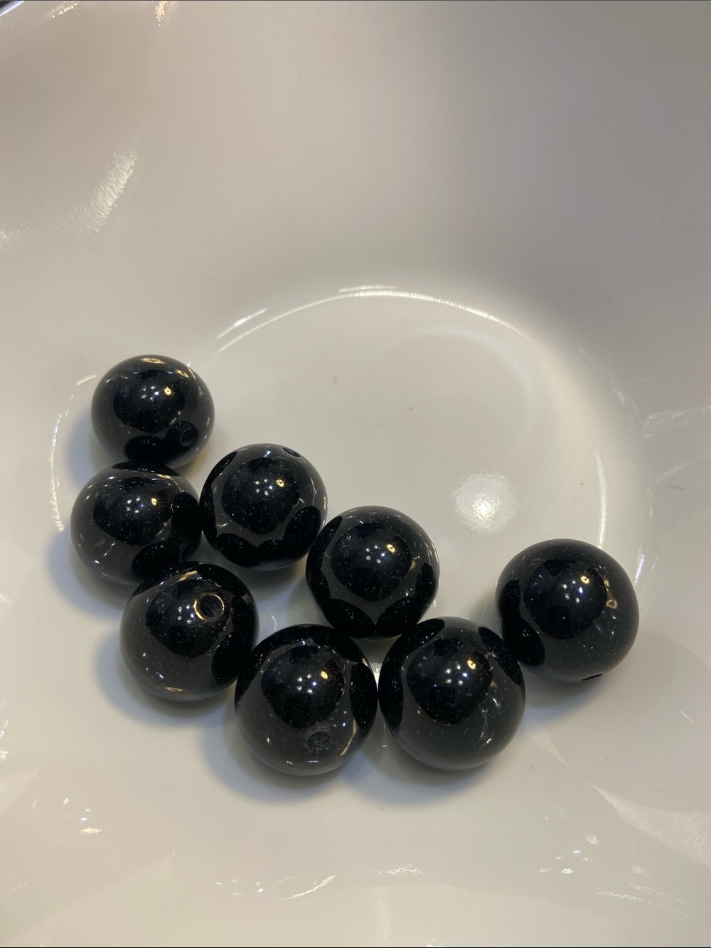 Black Round Glass Beads Large Hole - Set of 8